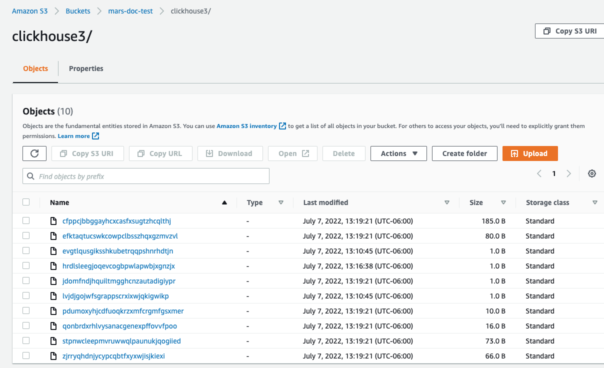 S3 bucket view in AWS console